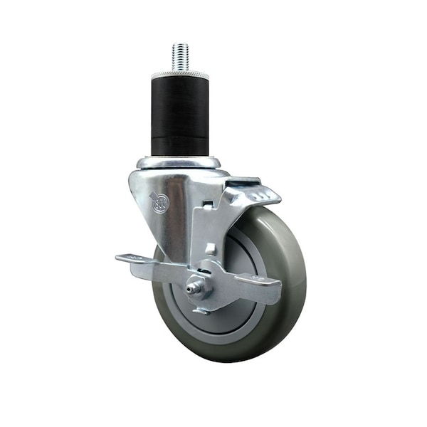 4'' Gray Poly Swivel 1-3/4'' Expanding Stem Caster with Brake